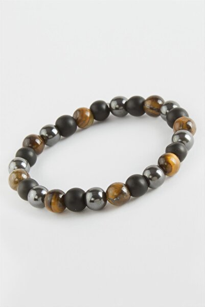 ZERO LAND Lvsqvr Tiger's Eye Hematite (115946) Natural Stone Bracelet-Brown