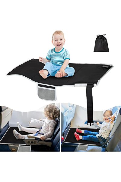 Generic Toddler Airplane Bed, Expanded Travel Seat with Storage Pocket and Footrest, Portable, Black