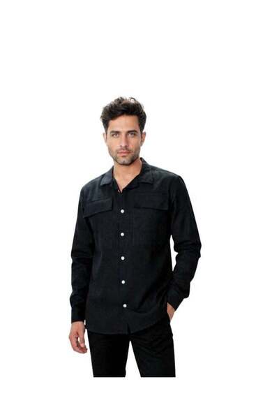 OneDay Men's Traditional Plain Black Shirt - Long Sleeves - Lightweight Comfortable Fabric