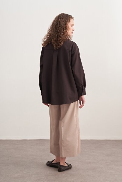 EBU Prive Women's Gabardine Collar Detailed Shirt Brown