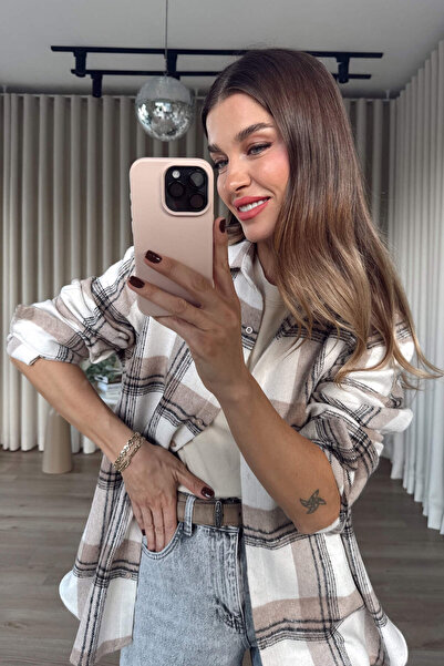 Sue Store Μπεζ καφέ ριγέ καρό πουκάμισο oversized Ξυλοκόπος