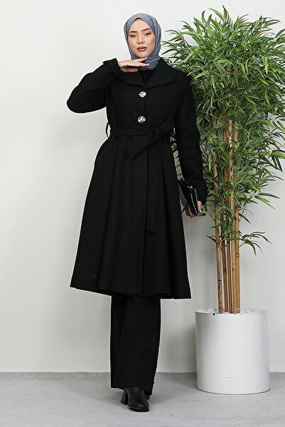 Lamia Giyim Pilise Detay Kaban Siyah