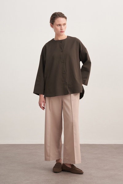 EBU Prive Women's Gabardine Jacket Shirt Dark Khaki