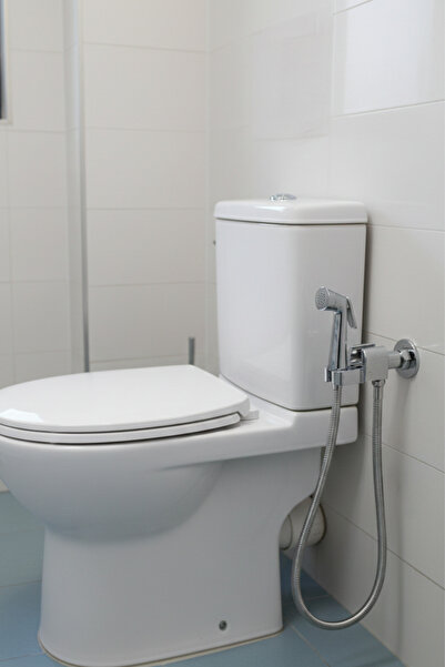 HkTeknik Krom Kaplama Tabancalı Taharet Musluğu Seti | Spiralli Paslanmaz Çelik Hortum Taharetmatik