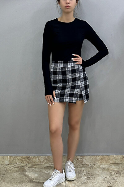 Tam Moda Women's Plaid Patterned Winter Slit Shorts Skirt