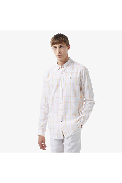 Lacoste Erkek Regular Fit Ekose Beyaz Gömlek
