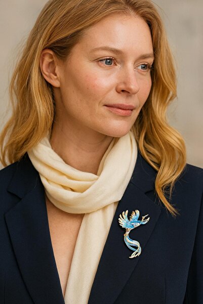 New Obsessions Mavi Beyaz Zümrüdü Anka Kuşu Zirkon Taşlı Broş