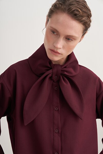 EBU Prive Women's Gabardine Collar Detailed Shirt Plum