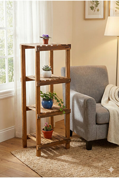 Sedefira Ahşap Saksılık, Çiçek Rafı, Bitki Rafı, Ayakkabılık, Banyo Rafı, Mut...