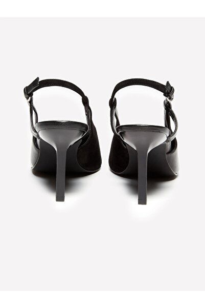 Sisley Genuine Suede Detailed Pointed Toe Open Back Heeled Sandals Women's Black Sandals - 325A8Y99Wd039