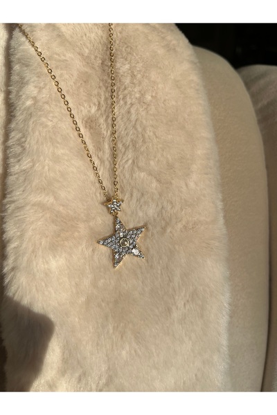 Asteria Jewelry 14k Altın Kaplama Çift Yıldız Kolye