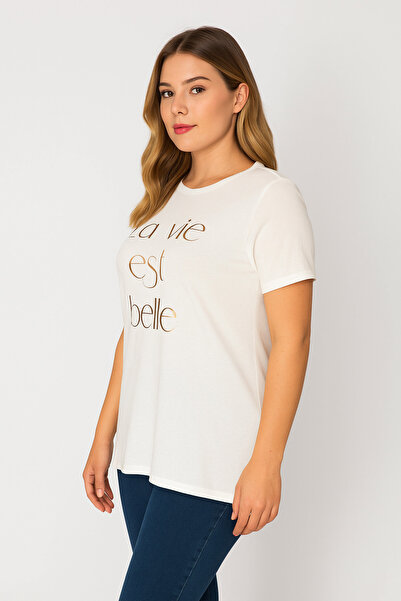 Şans Women's Plus Size Bone, Lacquer Printed Blouse 65N39267