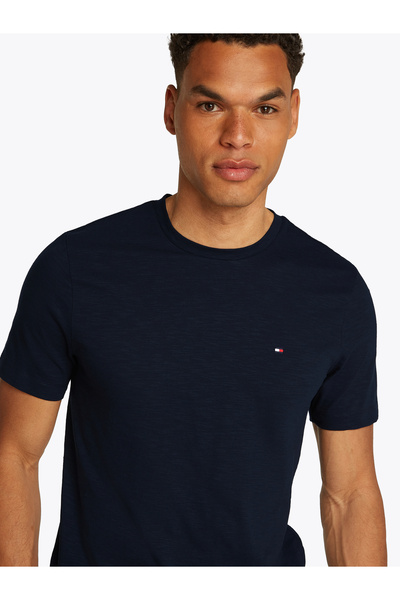 Tommy Hilfiger Men Blue Texture Slub Crew Neck T-Shirt