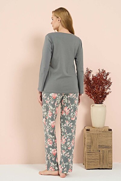 REMSA Set pijama cu mâneci lungi bumbac moale pentru femei 3202 gri