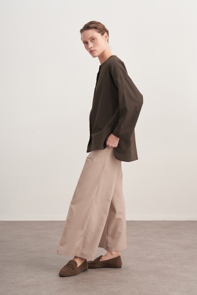 EBU Prive Women's Gabardine Jacket Shirt Dark Khaki