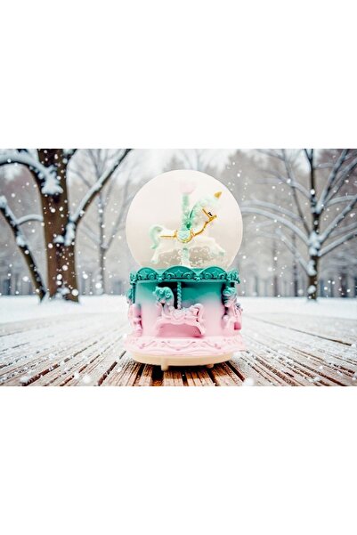 Kuzey Tacı Atlı Karınca ve Unicorn Figürlü Müzikli Kar Küresi - Pastel Pembe/...