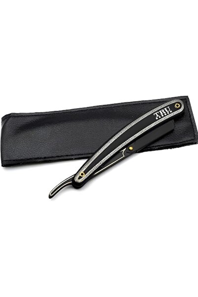 TRU BARBER Brici drept profesional, negru, oțel inoxidabil, profesional
