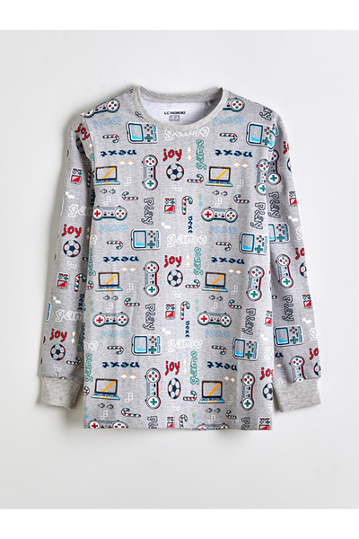 LC Waikiki Kids Gray Crew Neck Boys Pajamas Set