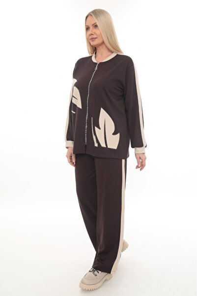 zitex Modal Fabric Plus Size Tracksuit Set with Print and Stone Detailing and...