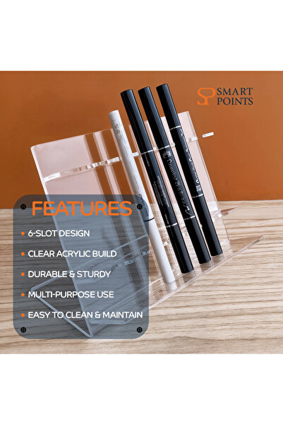 SP SMARTPOINTS Acrylic Pen Display Stand, Transparent, 6-Slot Desk & Office Organizer