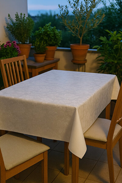 Brava Casa Tablecloth White Flower Emboss 140×600 cm, BravaCasa