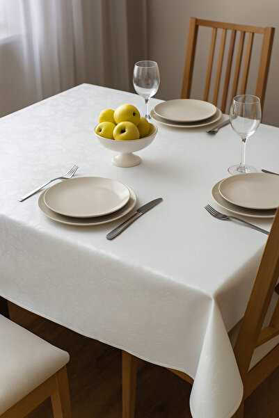 Brava Casa Tablecloth White Flower Emboss 140×600 cm, BravaCasa
