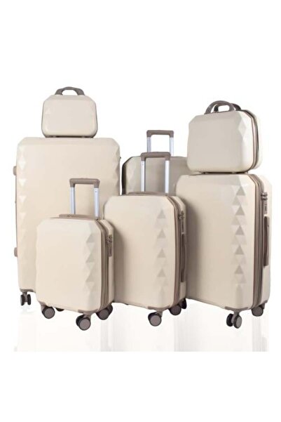 AMENAT 7-piece Fiber Travel Luggage Set, Beige Khaki