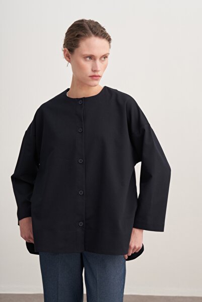 EBU Prive Women's Gabardine Jacket Shirt Navy Blue