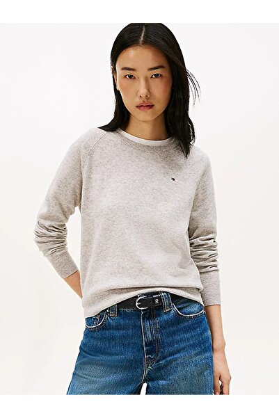 Tommy Hilfiger WOOL CASH C-NK LS SWEATER Kadın Gri Kazak - WW0WW47470