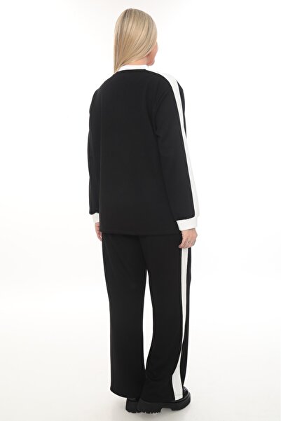 zitex Modal Fabric Plus Size Tracksuit Set with Print and Stone Detailing and Side Stripes