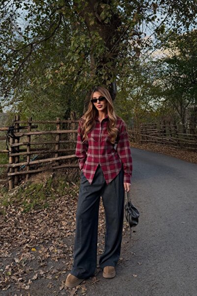 Laluvia Plaid Shirt with Red Tie Detail - 25250