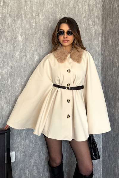 ModaPlaza Women's Collar Fur Poncho 9165