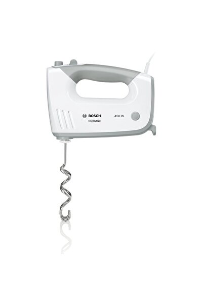 Bosch Mixer de mana MFQ36480, 450 W, 5 viteze + Turbo, picior pasator inox, tocator, vas gradat, alb/gri