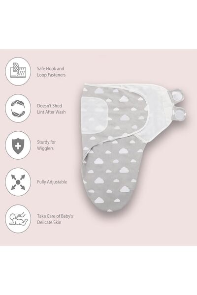 Generic 100% Breathable Cotton Swaddle Wrap with Adjustable Wings for Newborns (73×56 cm)