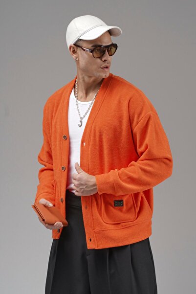 king brich Oversized Pattern Men's Cardigan with Logo Detail