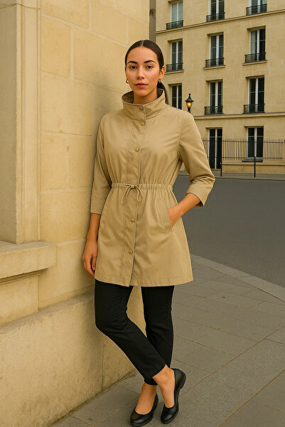 comstar Γυναικεία κοντή καμπαρντίνα με κορδόνια Premium μπεζ