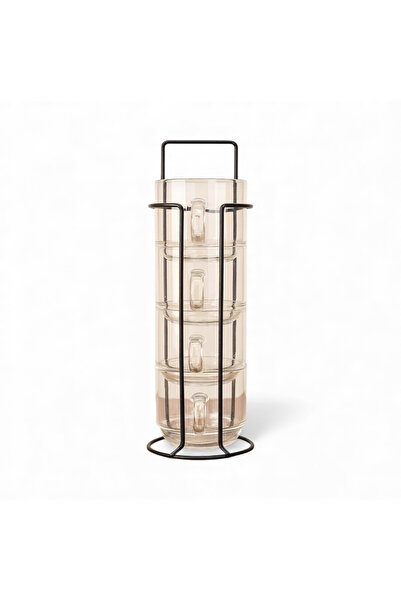 mafa home Borosilicate Glass Tea and Espresso Cup Set with Metal Stand, 4 Pieces