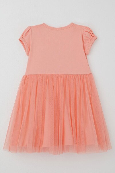 Breeze Girl's Dress Flower Printed Tulle Bow Detail 1.5-5 Years Old, Salmon
