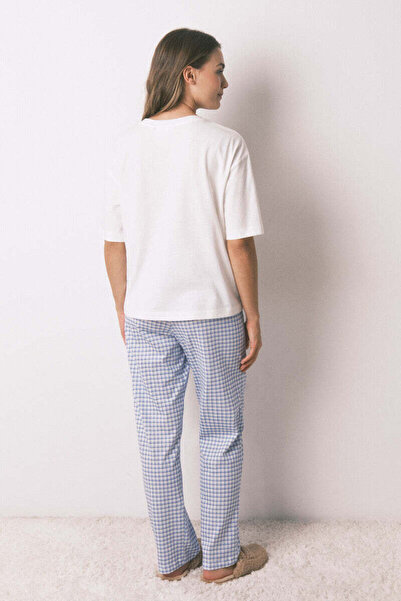 Women'secret Long pyjamas short sleeve sleeved cotton Snoopy Vichy pyjamas