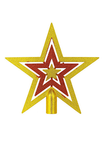 OEM Stea aurie pentru vârful bradului cu element interior roșu, design cu scl...