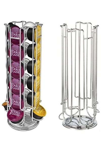 Liying Rotating Countertop Coffee Capsule Holder for 24 Dolce Gusto Pods Storage Rack Silver 12cm
