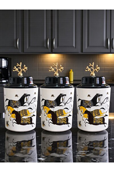 ferayhome Baharatlık Silindir Seramik Kapaklı 3 lü Kahve Köşesi Koyu Herm Des...