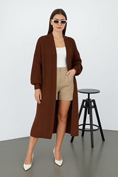 ebru akten butik Cardigan lung din tricot pentru femei, cu buzunare