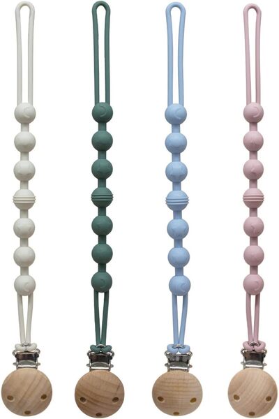 WEZCHUGHAOL مشابك حامل مصاصة الأطفال، عبوة من 3 قطع، ناعمة ومرنة، وردية اللون