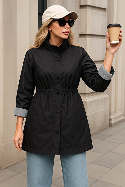 comstar Trenci scurt negru cu fermoar premium pentru femei