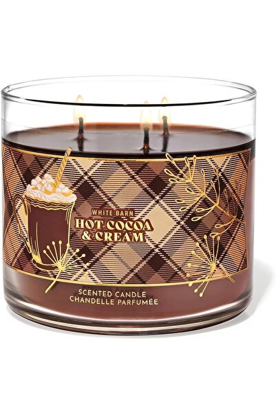 Bath & Body Works , White Barn 3-Wick Candle w/Essential Oils - 14.5 oz - Hot Cocoa & Cream