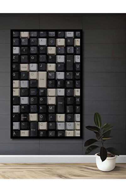 Caddemia Çerçeve Görünümlü Dekoratif Ahşap Kare Klavye Harfleri Tablosu Ev/Ofis/İşyeri Tablo