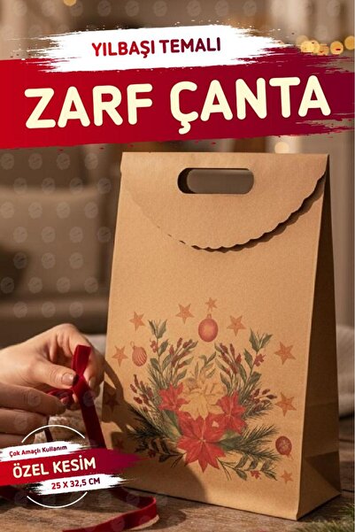 t tuğset etiket Yılbaşı Kokina Baskılı Zarf Model Karton Çanta 25 X 32,5X4,5 Cm 1 Adet ,yılbaşı Hediye Kutusu-T1537