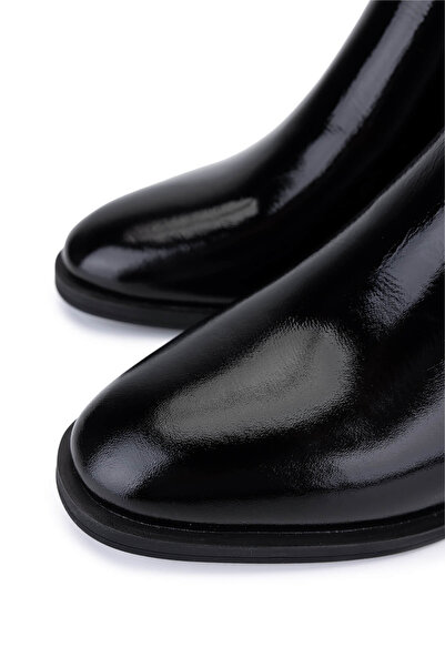 Tamer Tanca Kadın Hakiki Deri Siyah Rugan Topuklu Bot