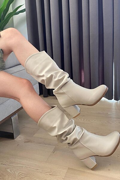 asmi shoes Γυναικείες μπότες Azra Cream Skin Bellows